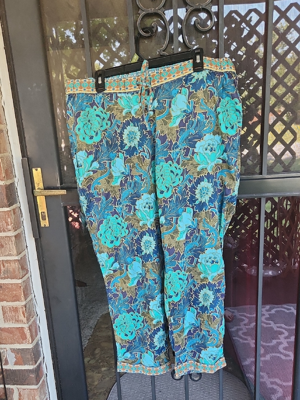 Sundance Floral Straight Leg Pants in Turquoise, Navy & Olive